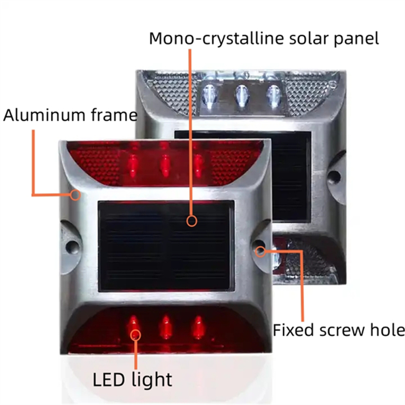 New LED Solar Traffic Warning Lamp Reflective Aluminum Blinking Light Roadway Safety Flashing Road Stud