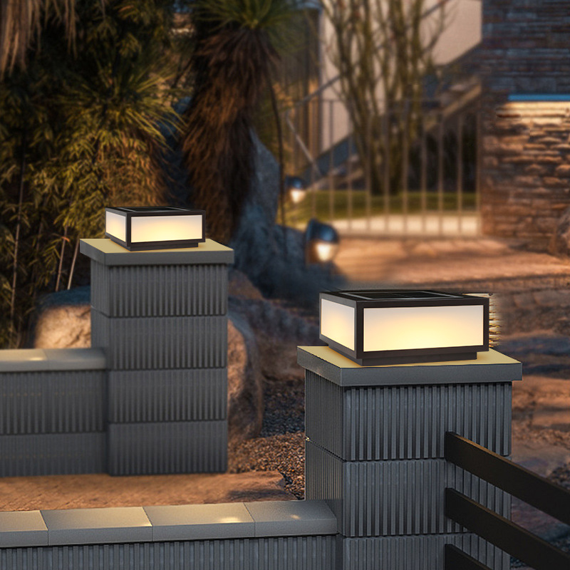 IP65 Waterproof Led Pillar Lamp 20/30/40/50cm Metal Acrylic Square Column Headlights Solar Post Cap Light for Pillar Fence