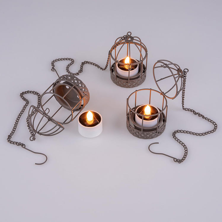 Solar Hanging Lanterns Outdoor Waterproof Rust Birdcage Candle Holder With Flickering Solar Powered Tea Lights For Patio Garden