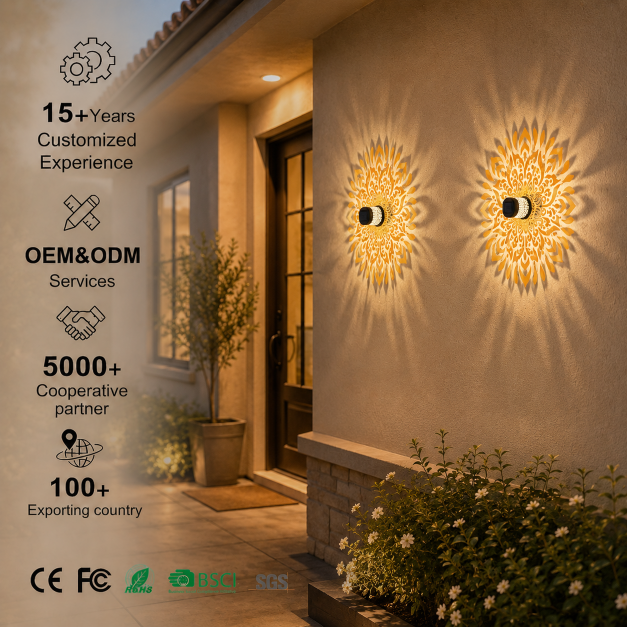 Solar Powered LED Outdoor Wall Light Waterproof Motion-Sensor Mandala Pattern Courtyard Villa Wrought-Iron Wall Mounted Lantern