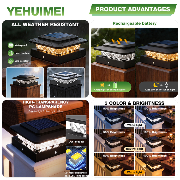 Hot Sales Solar Post Cap Lights Outdoor Pillar Lamp Bright Solar Light Post Caps White Black Solar Powered Deck Post Lights