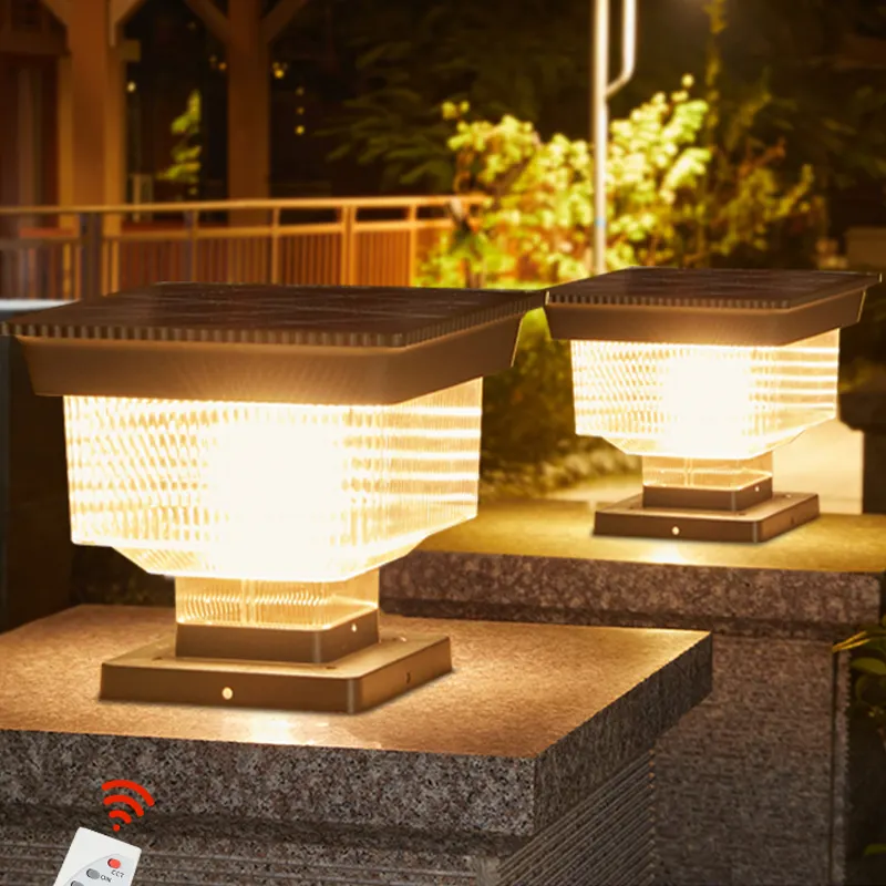 Modern Design IP65 Waterproof Aluminum Solar Pillar Gate 3 Color LED Garden Post Cap Light ETL Certified Dimmable Outdoor