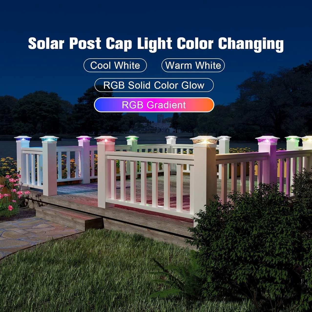 Solar Post Cap Lights Outdoor, Black Waterproof Solar Powered Deck Fence Post Lights Fit 4x4 Wood/Vinyl Posts, Bright Warm