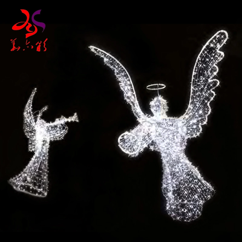 Commercial Outdoor Christmas Decorations 3D Big Angel Motif Lighting