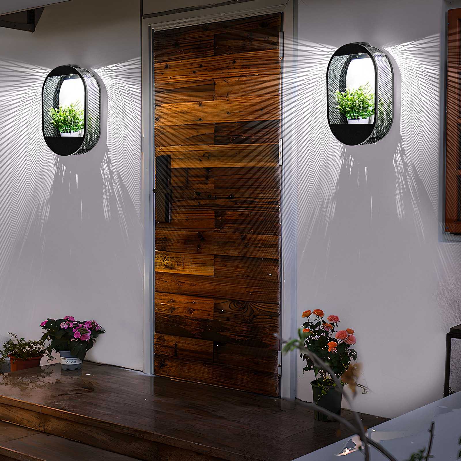 1700K 6000K IP65 Solar Wall Lamps Round Modern Courtyard Outdoor Waterproof Decorative Wall Lamp