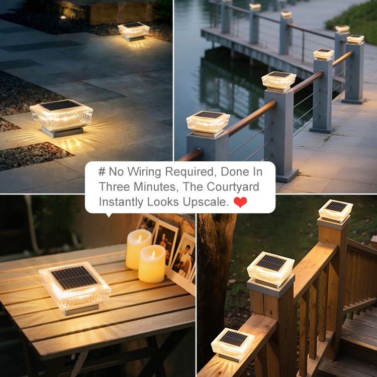 Solar Column Post Light Warm Light IP65 Waterproof Outdoor Square Cap Lamp For Garden Fence Landscape