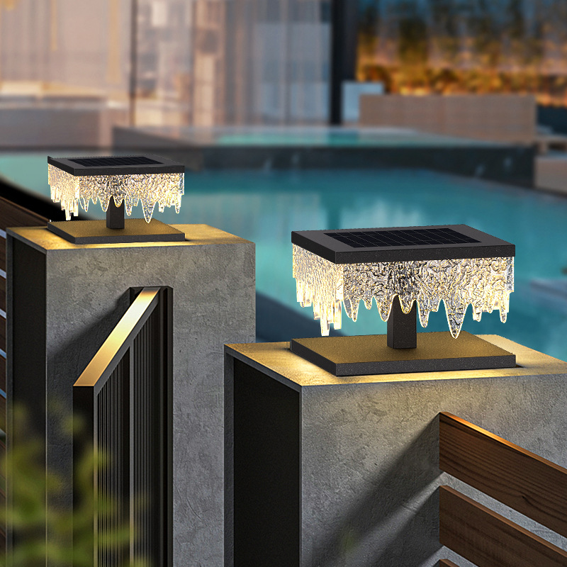 Solar HFBH Bulb Fence Cap Lights for Outdoor Deck Patio Garden Warm Cool White Lighting IP65 Stainless Steel+Acrylic Post 360
