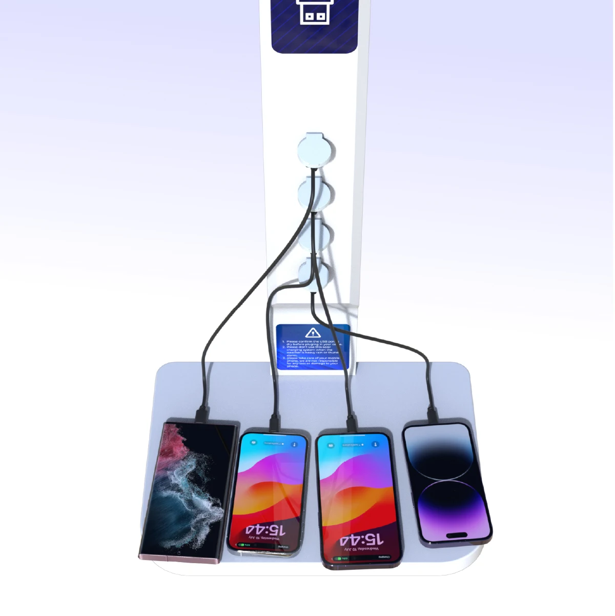 High Quality SUN Solar Powered Fast Charging Station Wall Mounted Cell Phone Chargers Outdoor Mobile Charging Kiosk