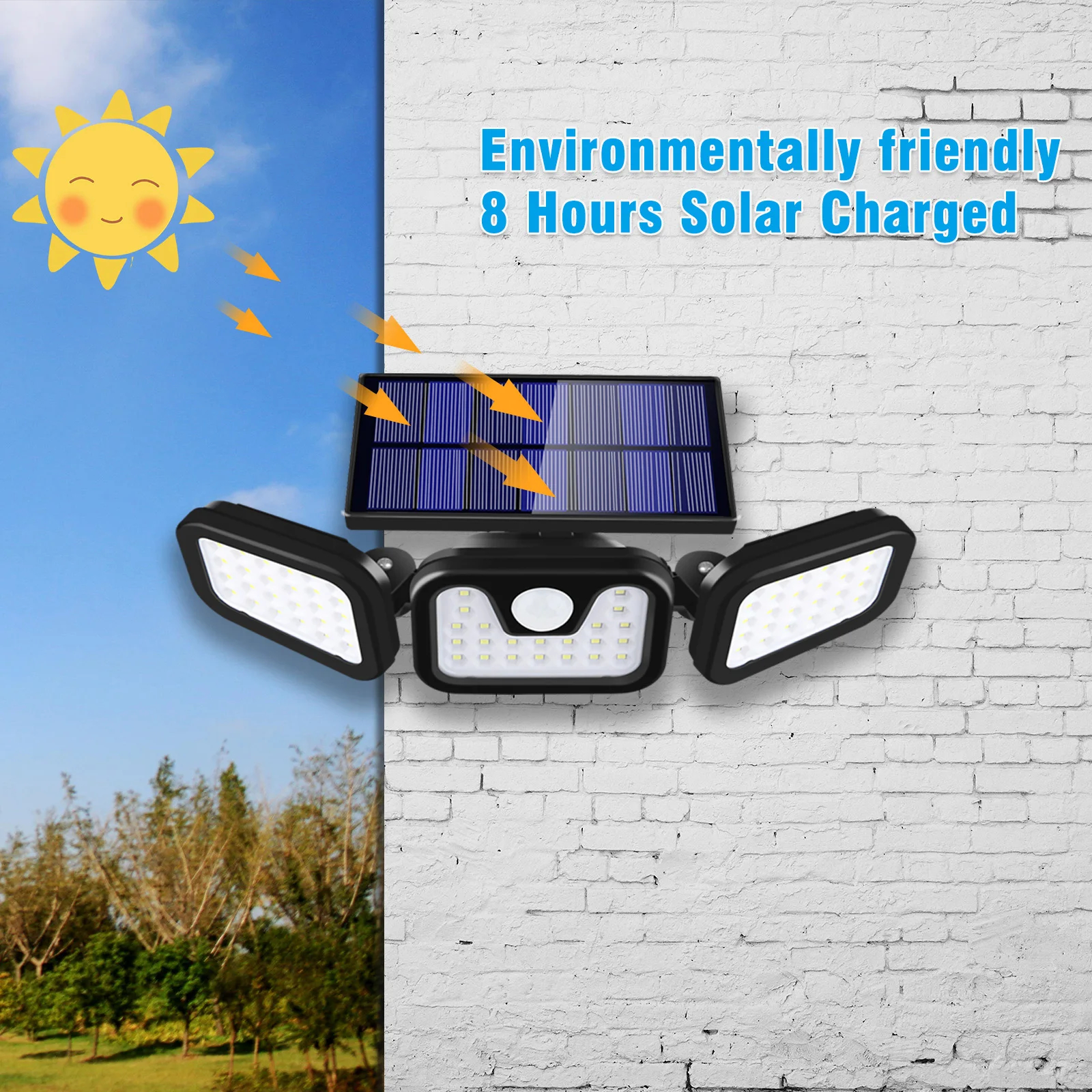 Modern 74 LED Solar Wall Light IP65 Waterproof Outdoor Lighting Motion Sensor Security Lights Garden Fence Plastic Wall Mounted