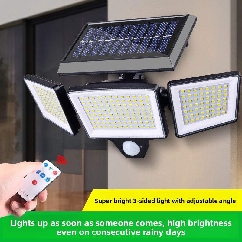 Solar LED Wall-Mounted Flood Light with Human Body Induction and Motion Sensor for Garden Outdoor Use