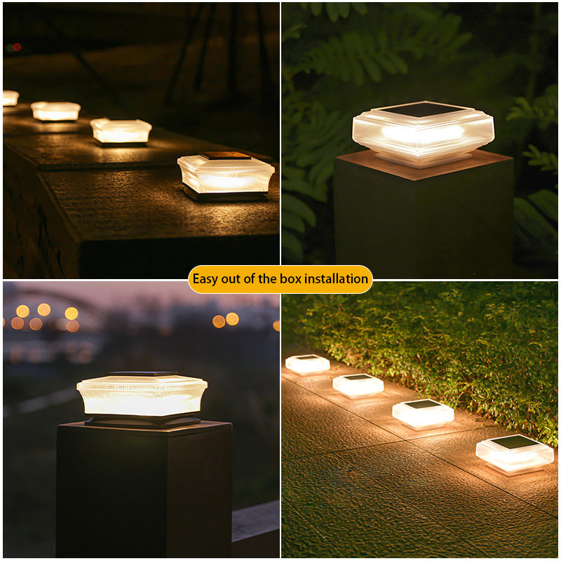 4 LED Solar Powered Deck Post Lights Garden Cap Square Landscape Fence Lamps Solar Powered Deck Post Lights