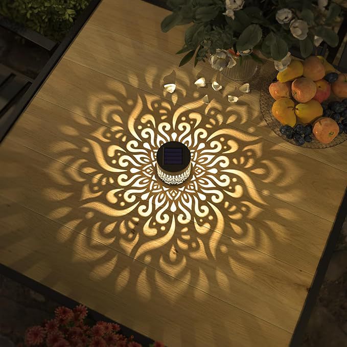 Solar Powered LED Outdoor Wall Light Waterproof Motion-Sensor Mandala Pattern Courtyard Villa Wrought-Iron Wall Mounted Lantern