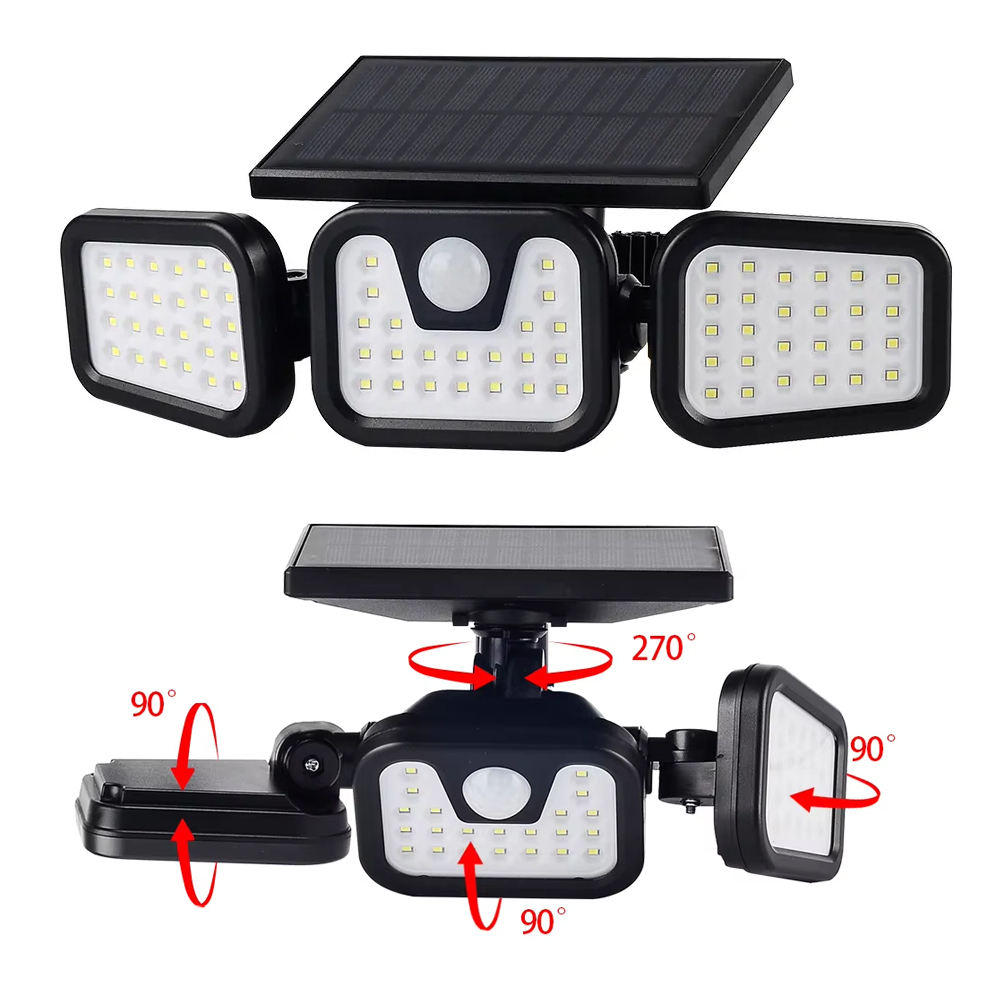 OVO-020 Solar Motion Sensor LED Wall Lamp 3 Flexible Heads Rotatable 3 Modes IP65 Waterproof Outdoor Garage Garden Lighting