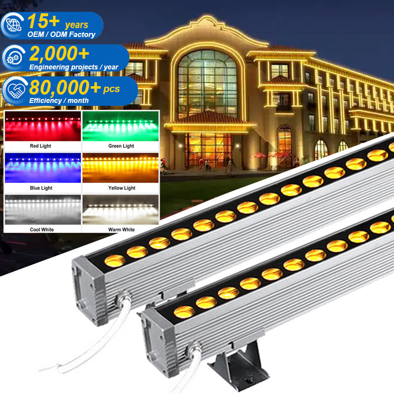 Exterior RGB Aluminum Wall Washer Light IP65 Waterproof Outdoor LED Linear Commercial Building Wall Wash Lighting