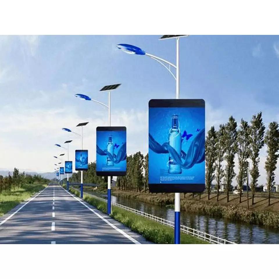 Roadside Solar Wifi 4G 5G Control Light Light Box Screen Signs P3 P4 P5 Outdoor Street Advertising Light Pole LED Screen Display