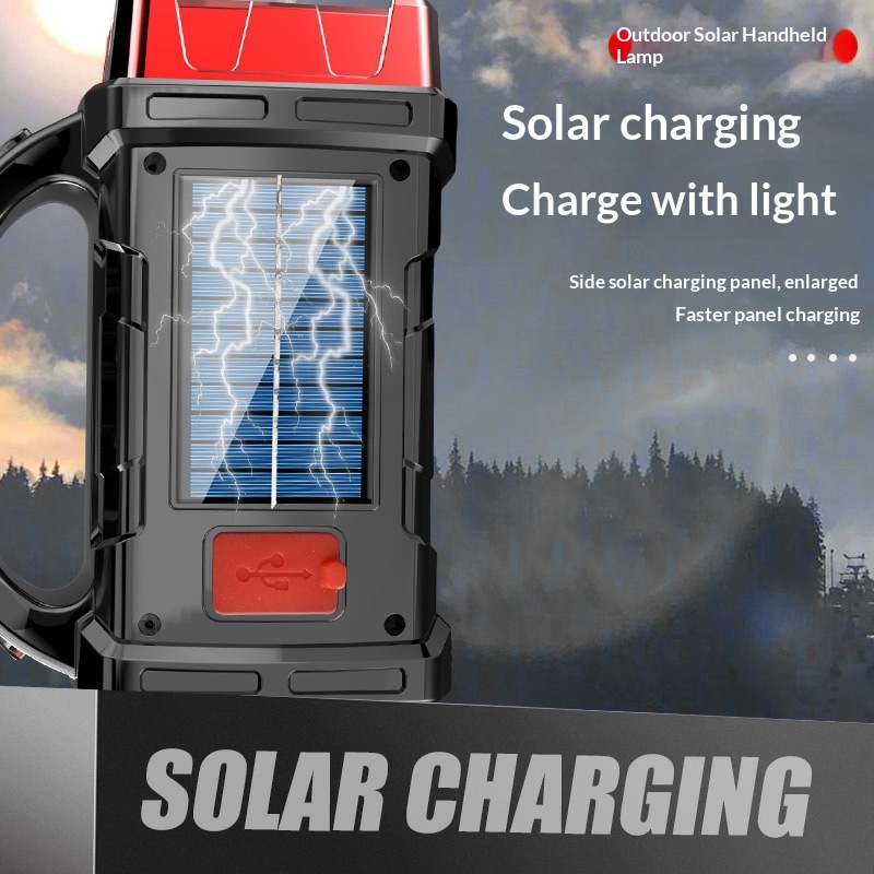 Outdoor Solar LED Lamp Multifunctional Portable USB Rechargeable Dual Light Source Searchlight Strong Flashlight Camping Night