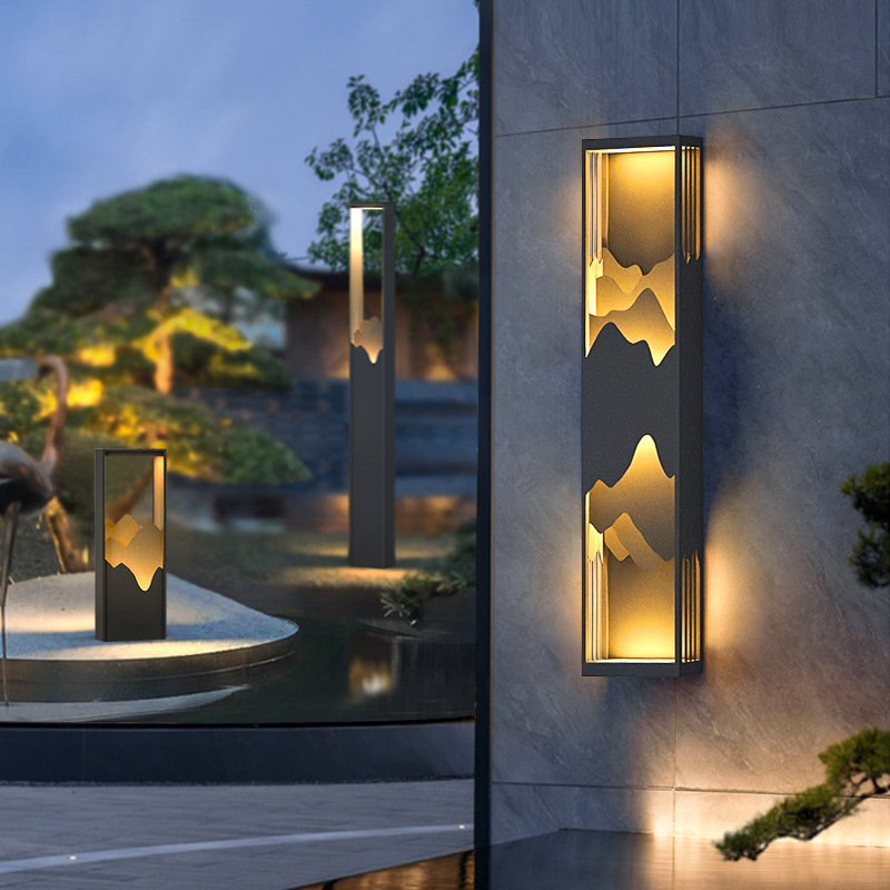 New Chinese Style Iron Solar Wall Lamps Outdoor Waterproof Villa Lawn Zen Landscape High Pole Garden Light