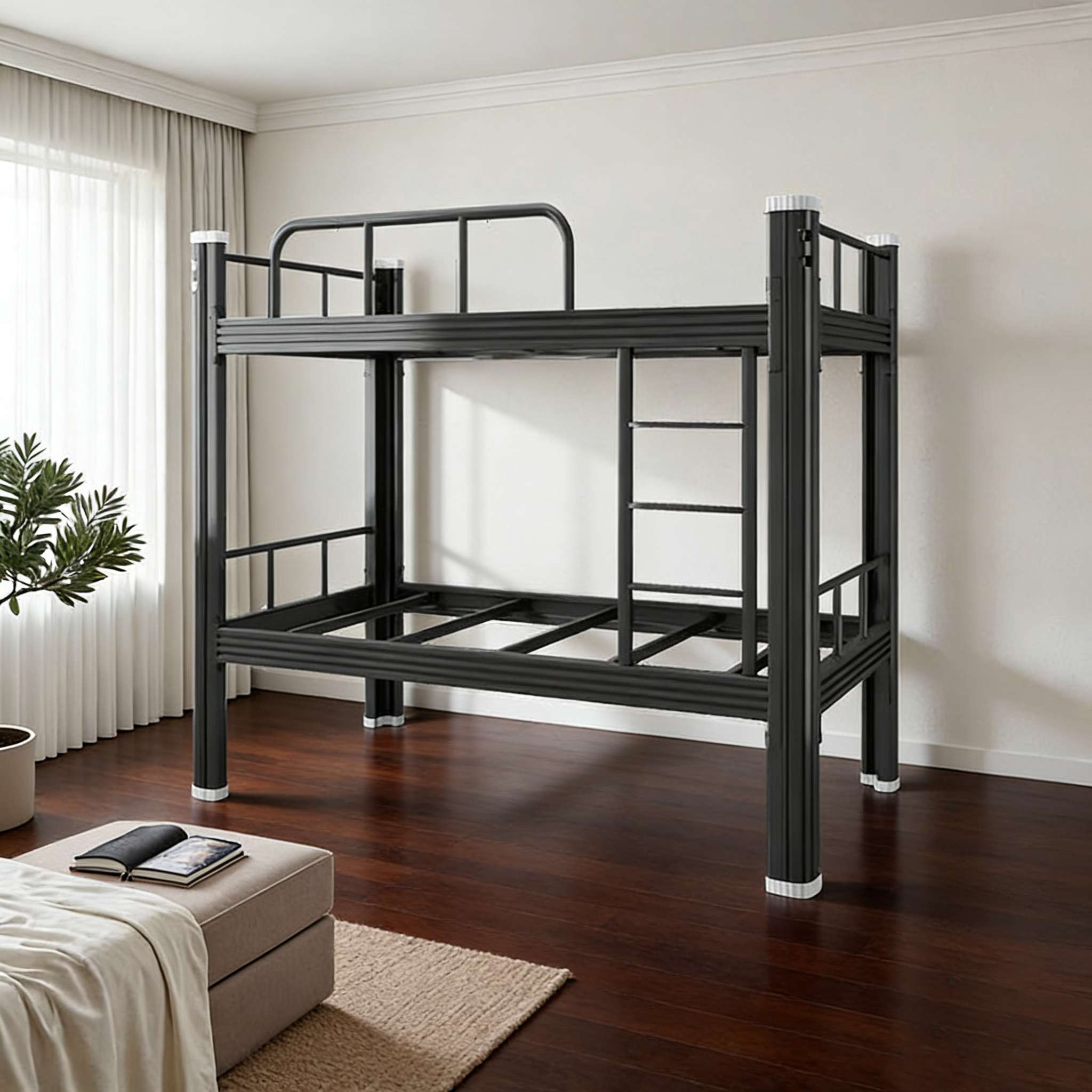 Modern School Dormitory Student Iron Double Decker Bunk Bed, Steel Pipe Frame Construction for Space-Saving Accommodation