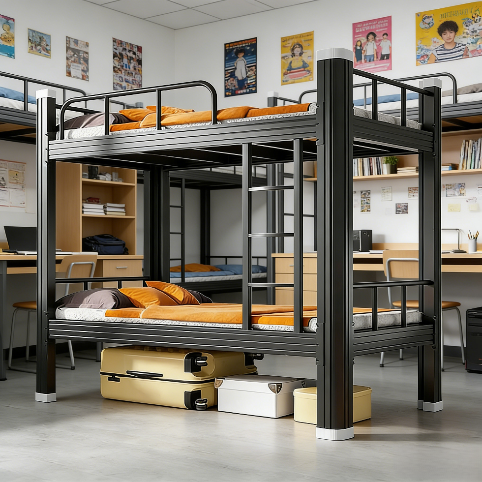 Custom High-Quality Steel Double Bunk Bed for Adults, Reinforced Frame Construction Ensuring Enhanced Durability