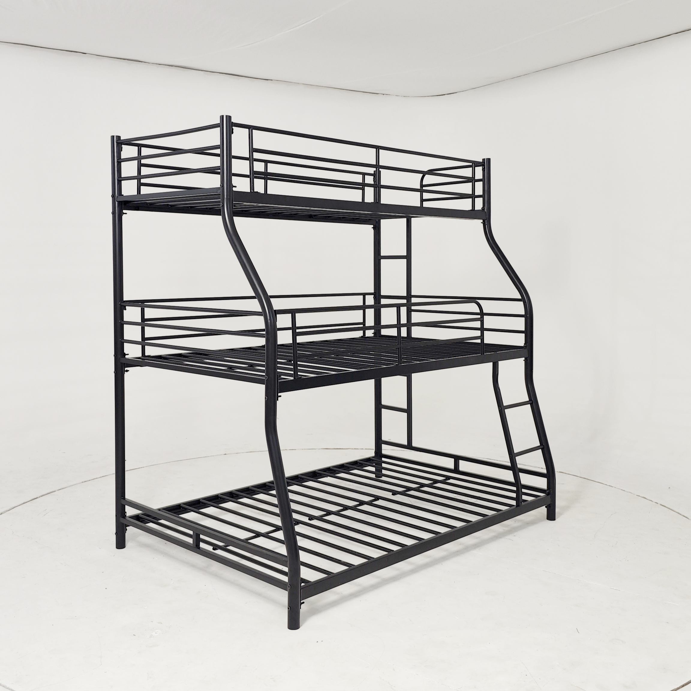 Steel Metal Triple Bunk Bed Frame for 3 Persons, Ideal for Adult Apartments, Dormitory, Bedroom, or Loft Furniture Settings