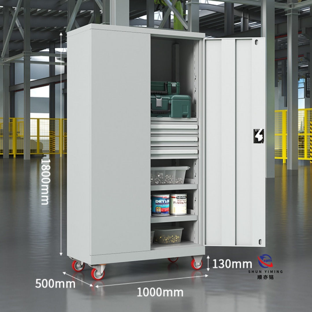 Heavy Gauge Steel Tool Cabinet with Heavy Duty Hinges, Multi-functional Metal Workshop Storage Box with Pegboard