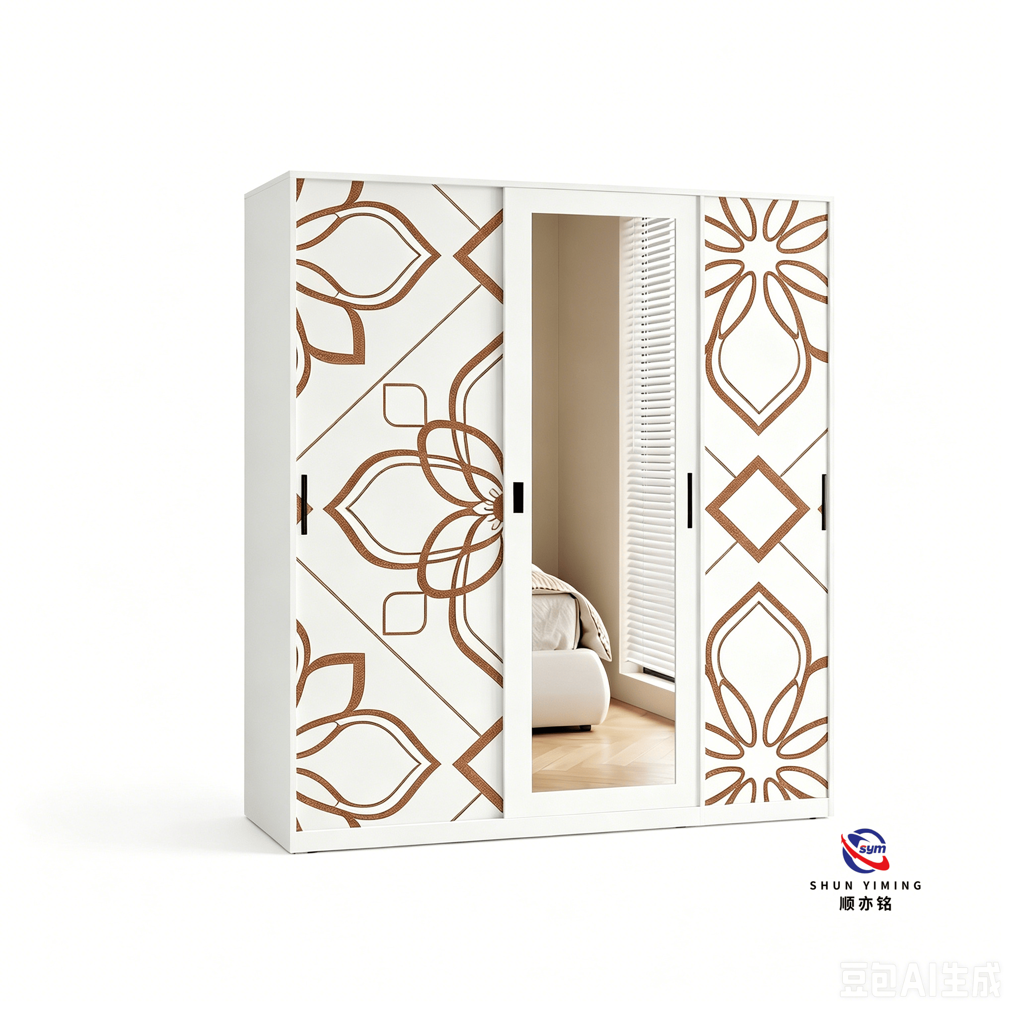 Durable 0.6mm Steel Printed Bedroom Wardrobe, Heavy Duty Metal Clothes Closet with Scratch-resistant Pattern Door