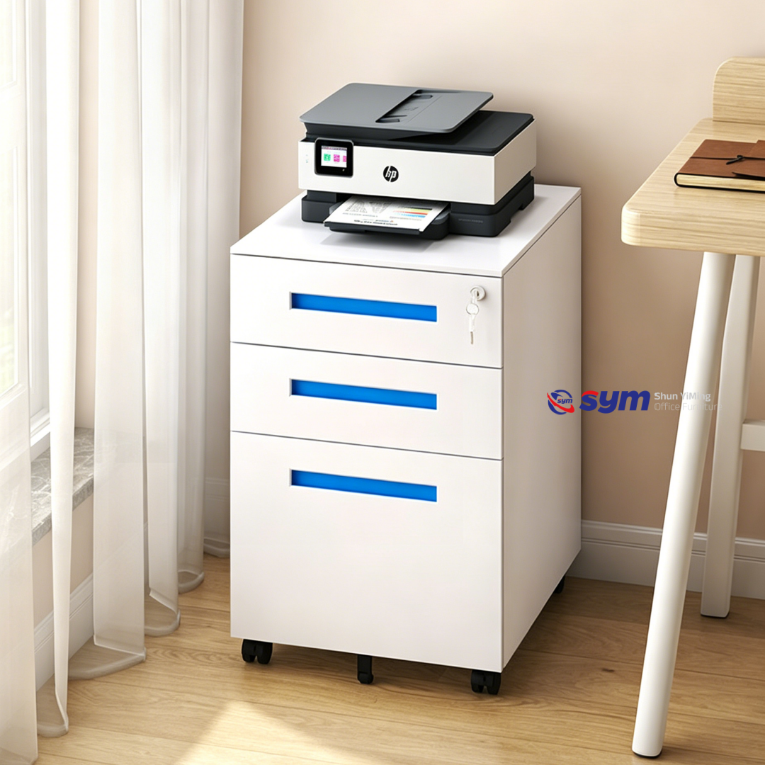 Professional Anti-tilt Steel Mobile Pedestal, Under Desk Metal 3 Drawer File Storage Cabinet with Smart Lock System