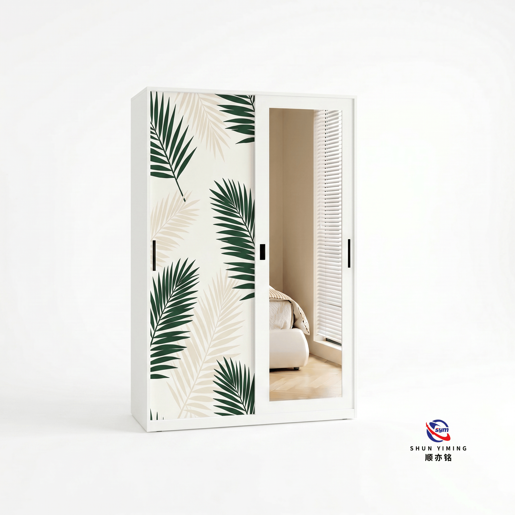 Elegant Pattern Printed Steel Wardrobe, Durable Metal Bedroom Clothes Organizer Cabinet with Modern Flower Design