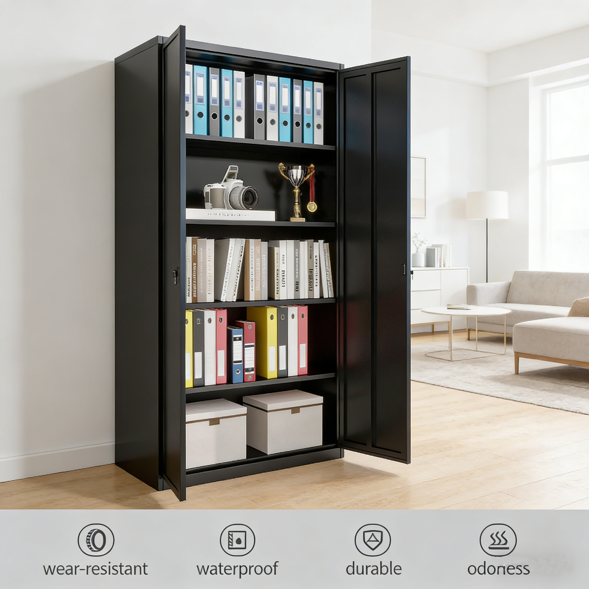 Modern Black Steel 2-Door Metal File Cabinet Garage & Office Storage Cabinet with Durable Construction for Organization