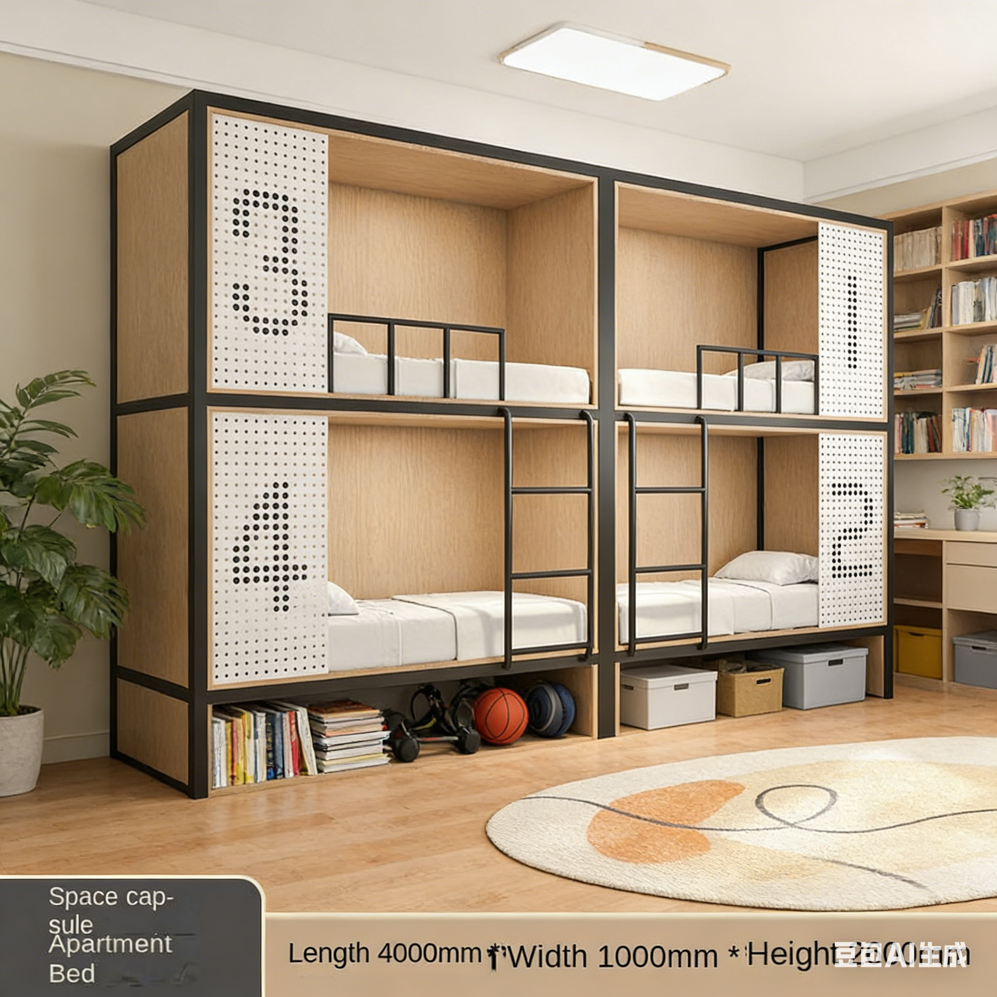 Modern High-Low E-Sports Feature Wood Space Capsule Design Metal Bunk Bed for School Dormitory Apartment Youth Hostel Hotel