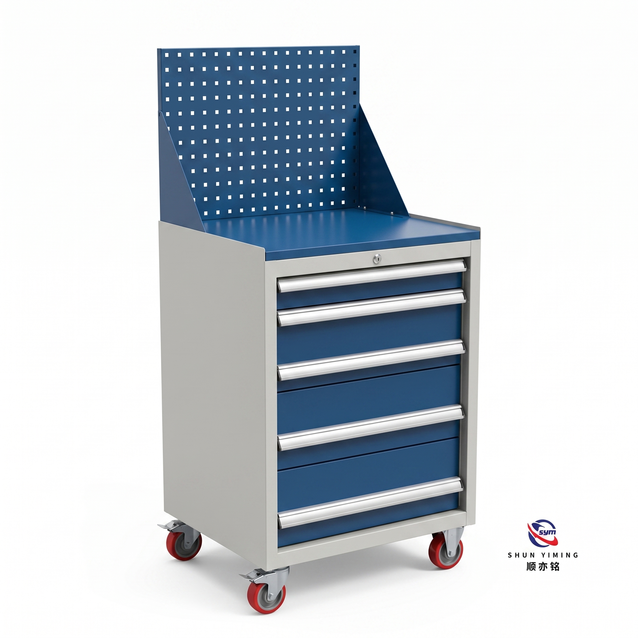 Customizable 5 Drawer Steel Tool Trolley, Heavy Duty Rolling Metal Cabinet for Branded Mechanical Tool Sets