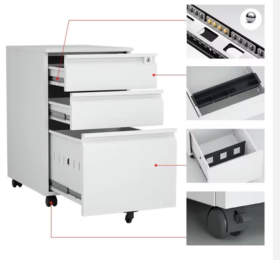 White Metal Pedestal Cabinets Movable File Storage Simple Steel Storage Furniture Drawer Office Furniture Cabinet File Cabinet