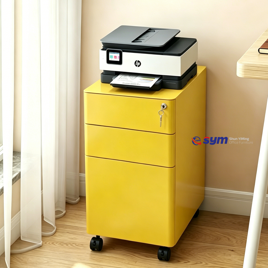 Colorful 3 Drawer Steel Mobile Pedestal, Vibrant Metal Under Desk File Storage Cabinet for Creative Working Space