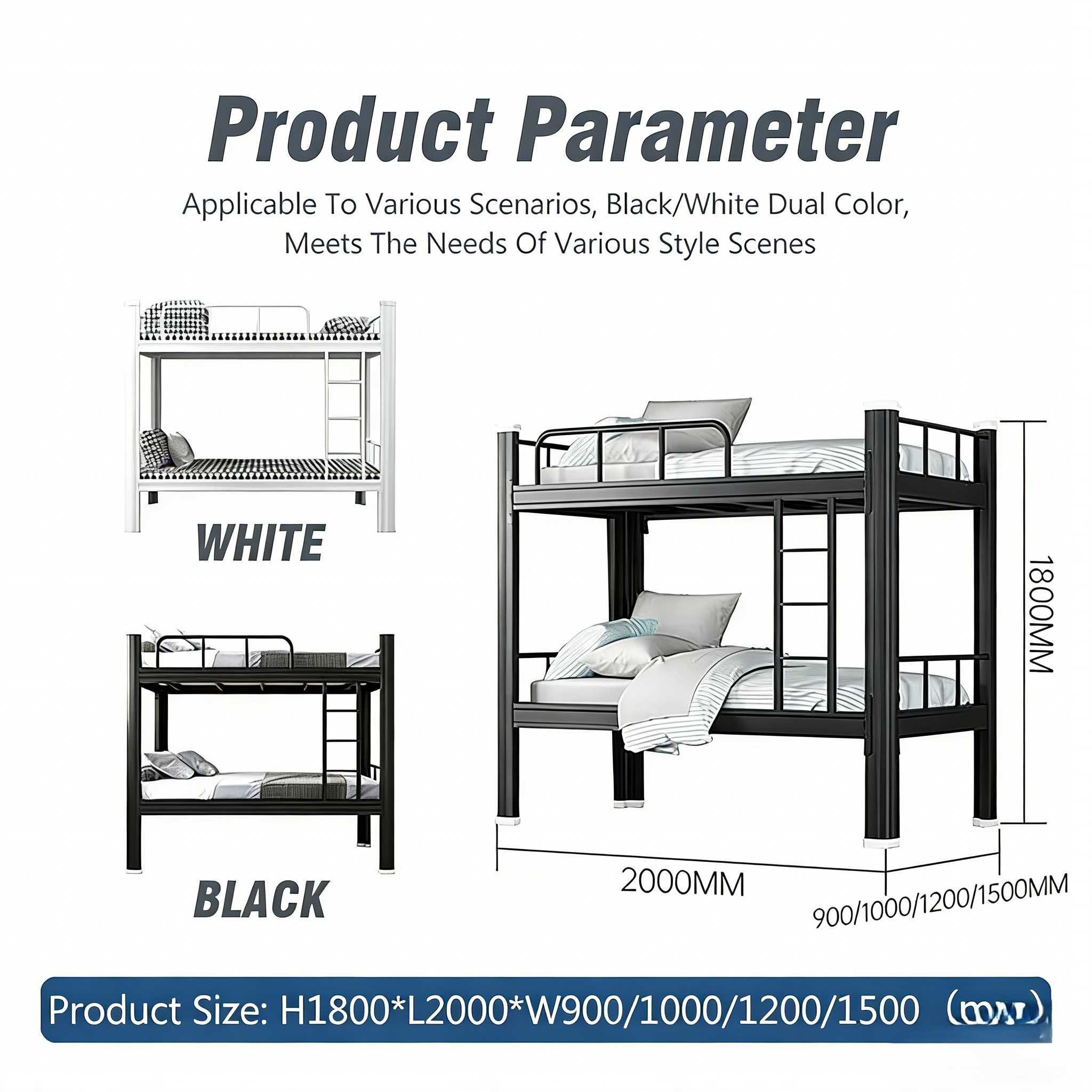 Premium Custom Steel Double Bunk Bed for Adults, Reinforced Heavy-Duty Frame for Long-Lasting Use in Dormitory or Apartment