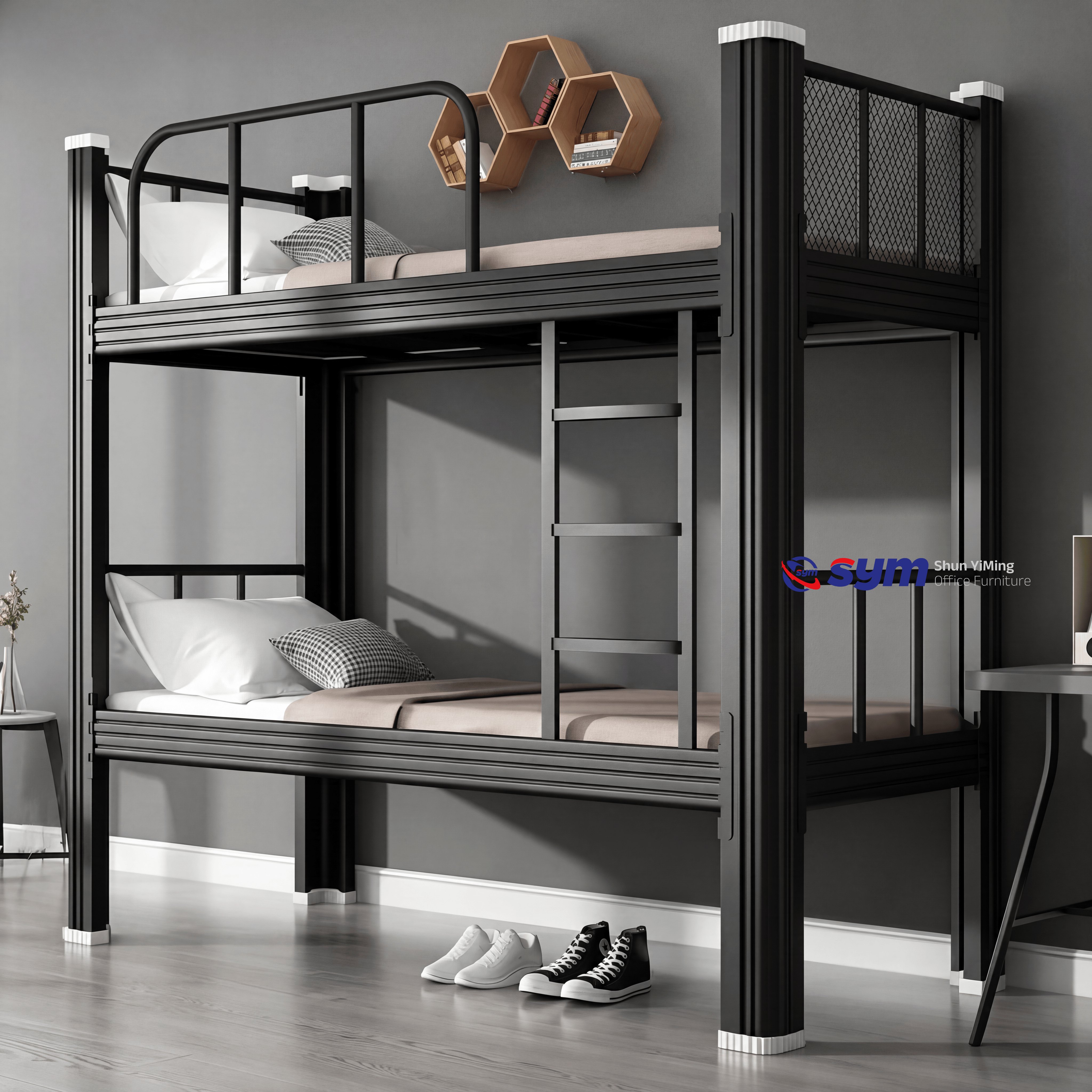 Minimalist Metal Bed Frame with Storage Space, Sleek Steel Platform Bed Base for Contemporary Studio Apartment