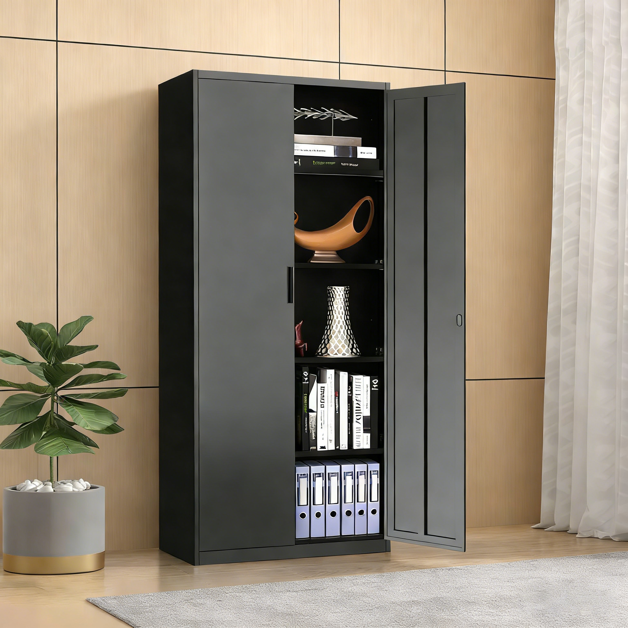 2-Door Metal Filing Cabinet with Shelves Steel Storage Cabinet Suitable for Garage Office and Home Organization Needs