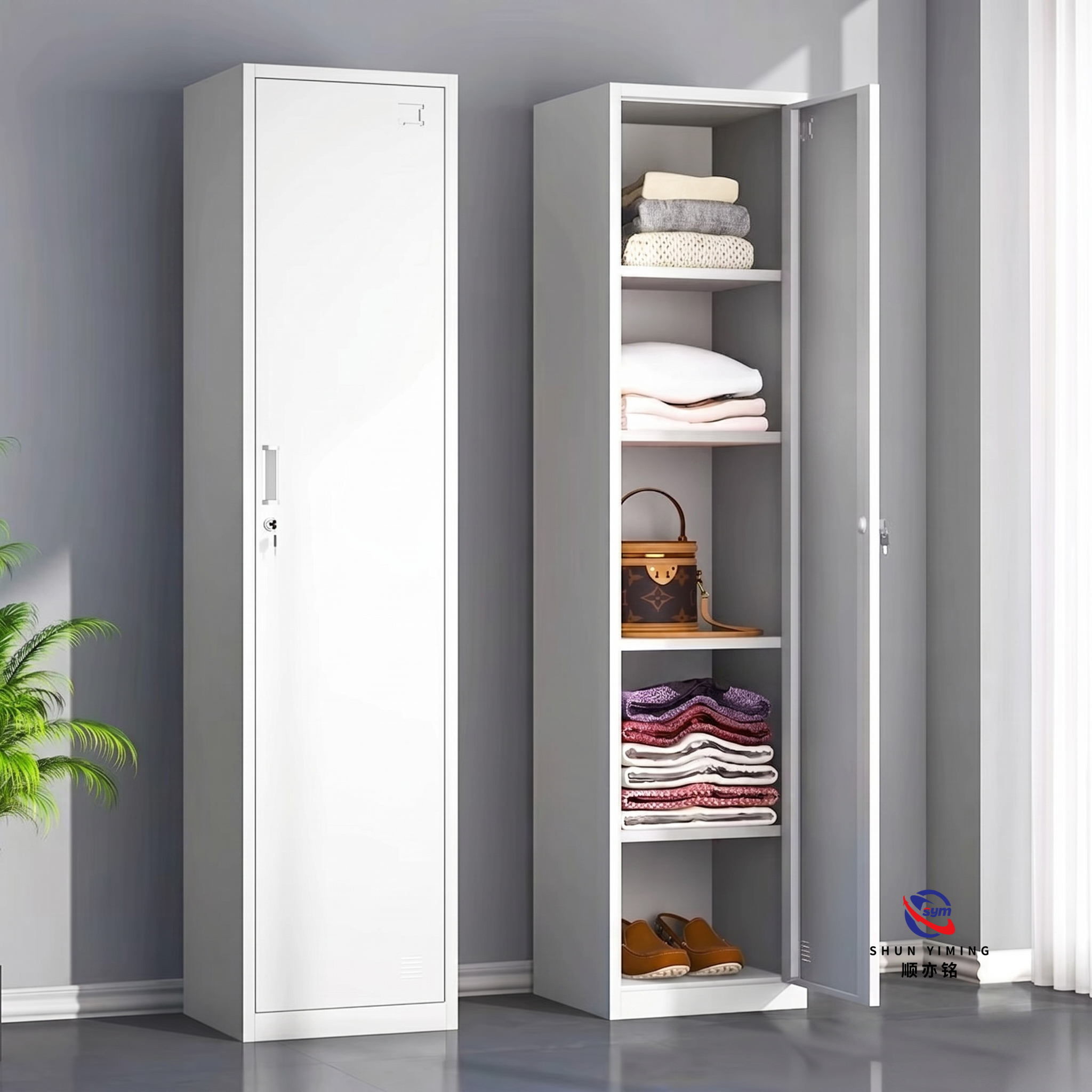 Foldable Design Steel Storage Locker, Patented Metal Wardrobe for Efficient Warehouse Space Management -  4 Layers