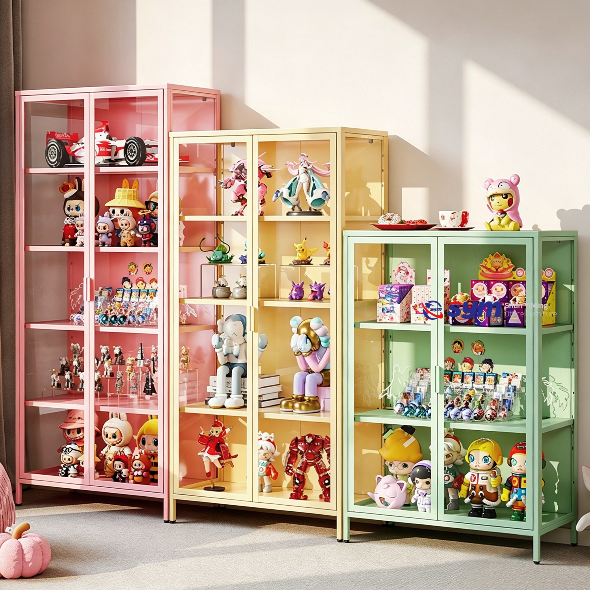Anti-shatter Glass Display Cabinet with Metal Base, Dust-free Action Figure Curio Showcase for Precious Model Car