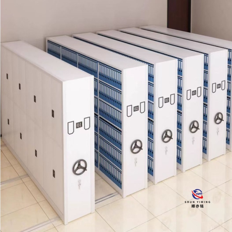 High Density Archive Mobile Shelving, Steel Compact Filing System with Mechanical Handle for Document Organizer