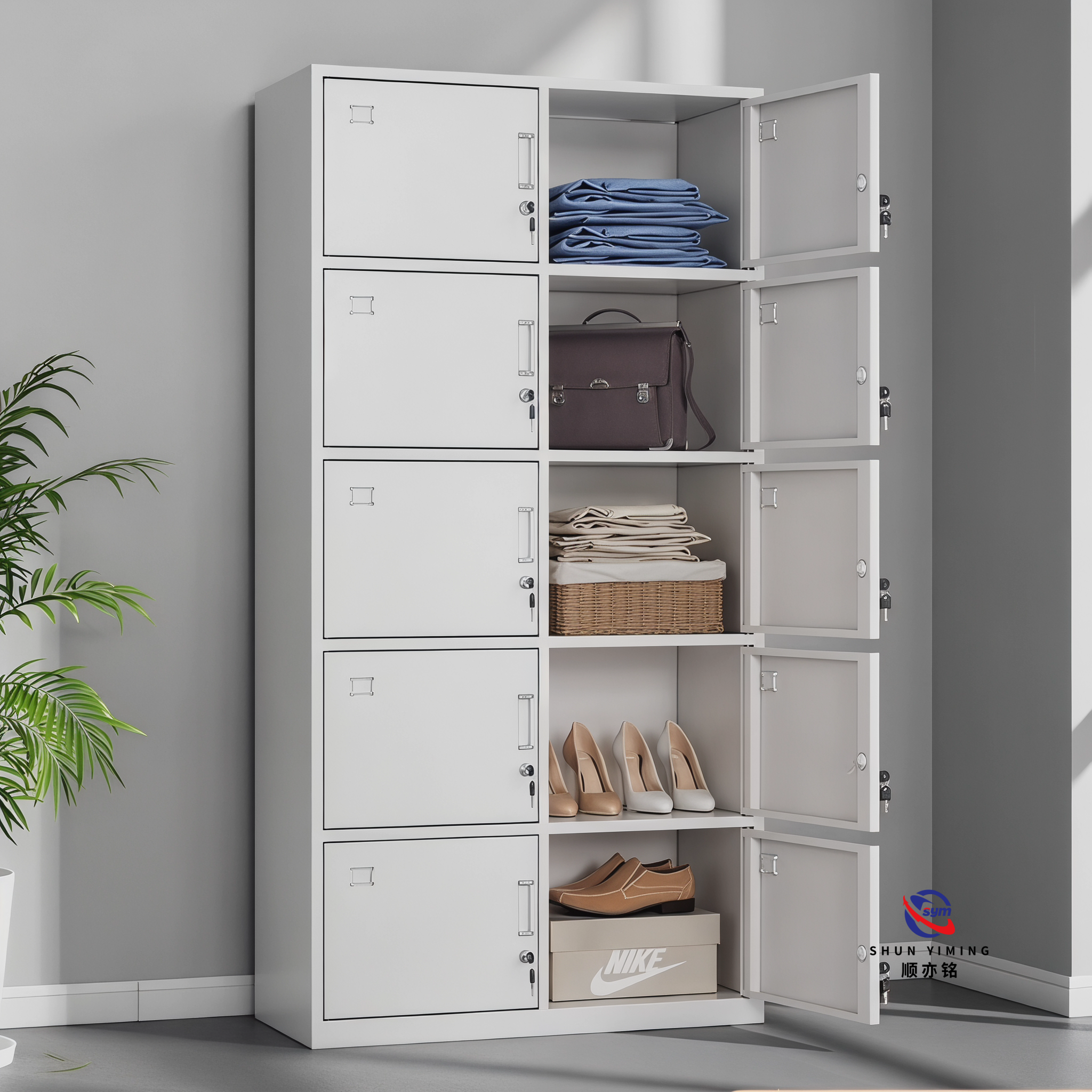 Steel Locker with Name Tag Holder & Louvers, Organized Metal Wardrobe for School Students & Office Staff