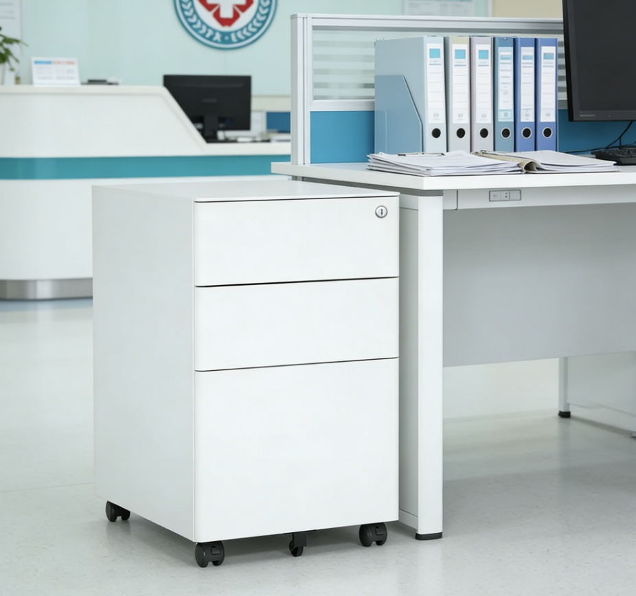 White Metal Pedestal Cabinets Movable File Storage Simple Steel Storage Furniture Drawer Office Furniture Cabinet File Cabinet