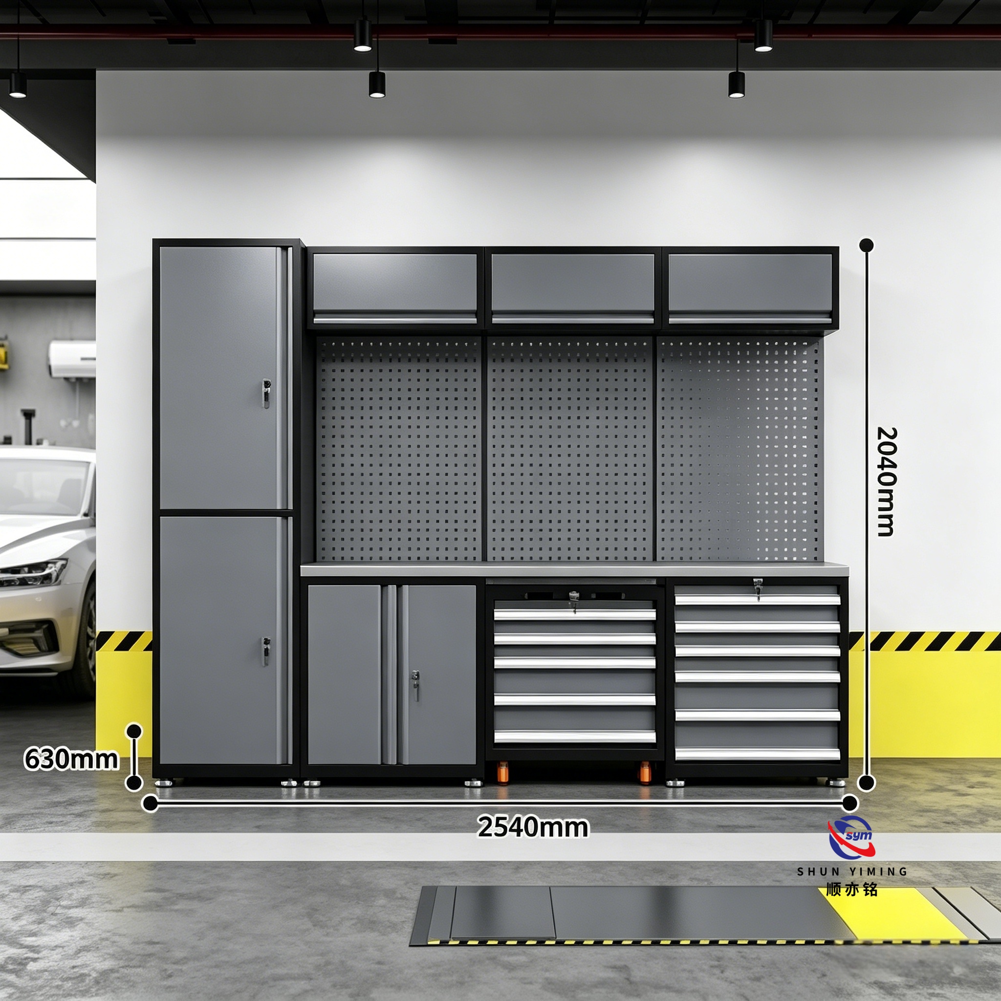 Customizable 4-Piece Tool Workbench Set, Heavy Duty Steel Combined Workstation for Industrial Workshop Use