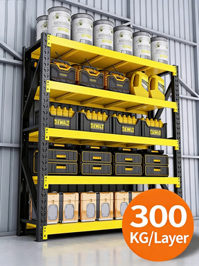 Custom Heavy Duty Shelving 300 Kg Layer Garage Black 4 Tier Warehouse Storage Metal Stacking Shelf Rack Unit for Warehouse