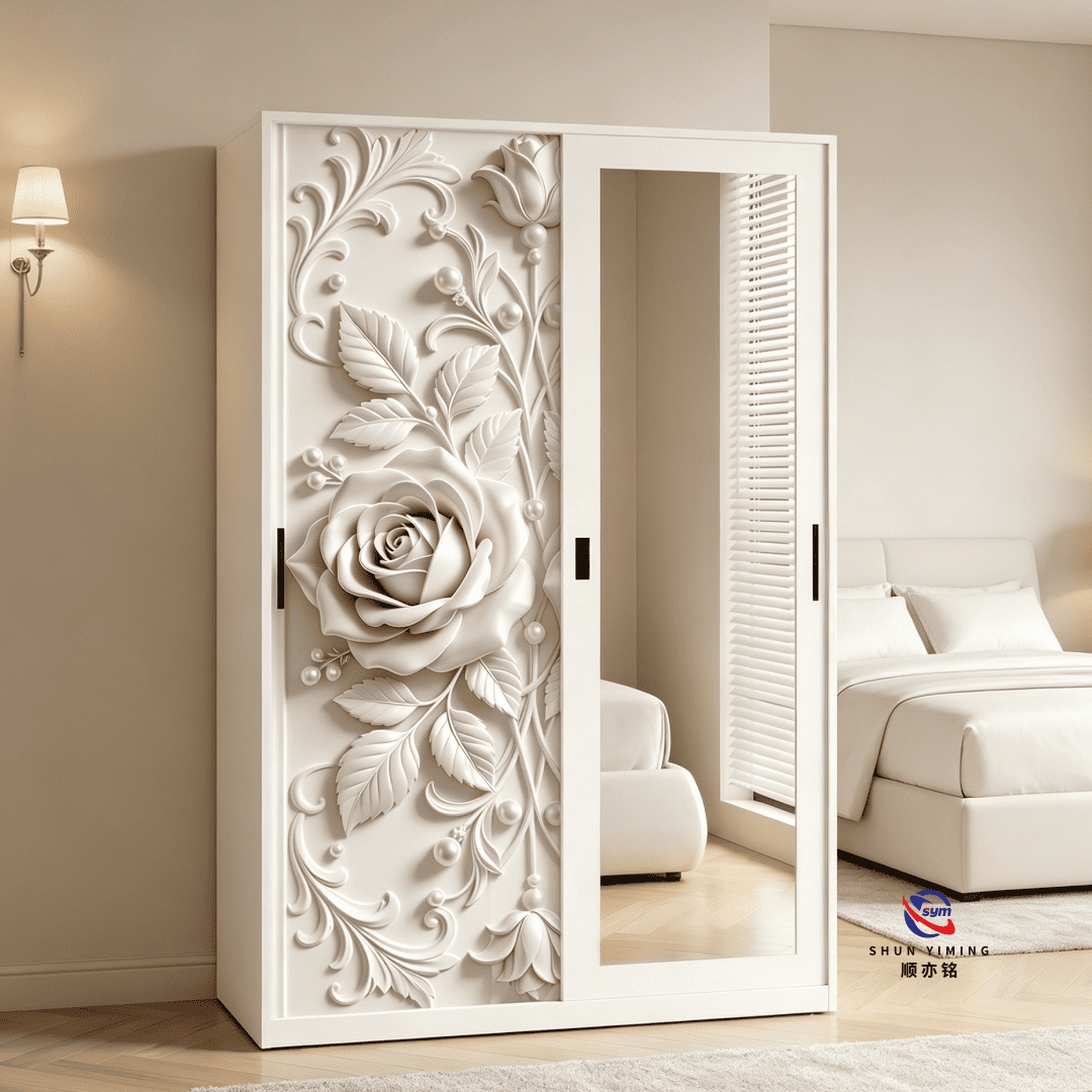 Family Size Printed Steel Wardrobe Closet, Multi Compartment Metal Clothes Storage Cabinet with 3D Graphic Design