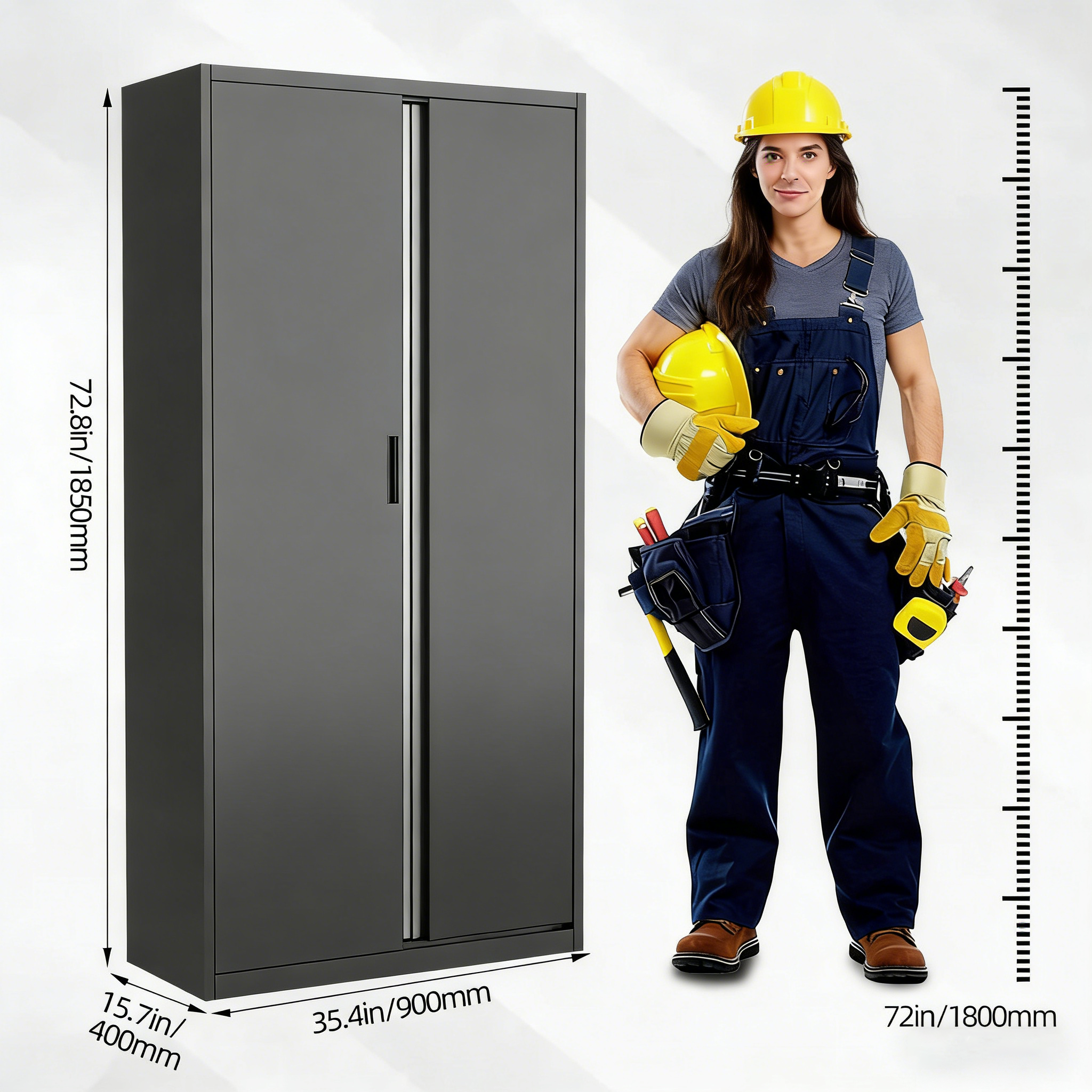 2-Door Metal Filing Cabinet with Shelves Steel Storage Cabinet Suitable for Garage Office and Home Organization Needs