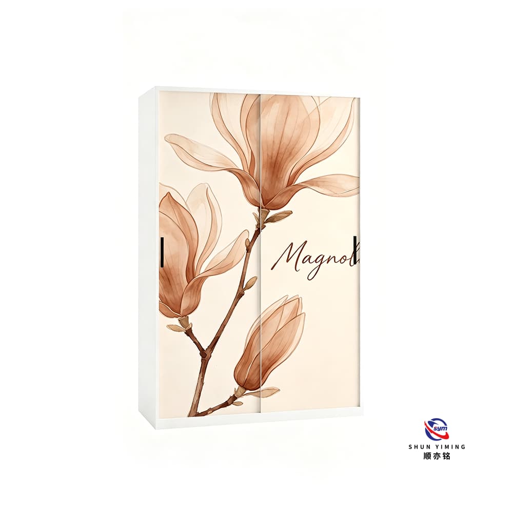 Beautiful Floral Printed Steel Wardrobe, High Quality 3D Graphic Metal Clothes Storage Cabinet for Home Bedroom Use