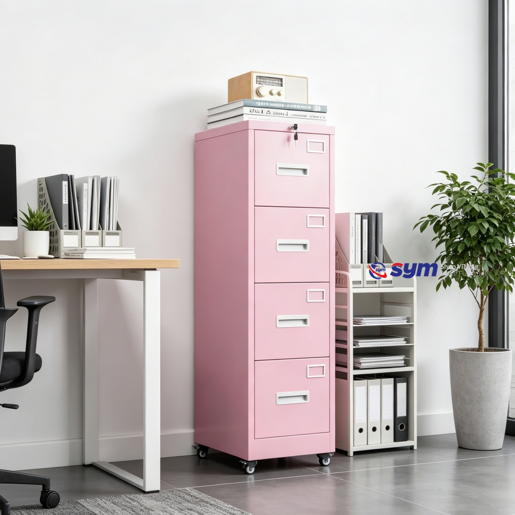 Anti-tipping Metal Vertical File Cabinet, Sturdy Steel Financial Document Storage System with Central Locking Bars