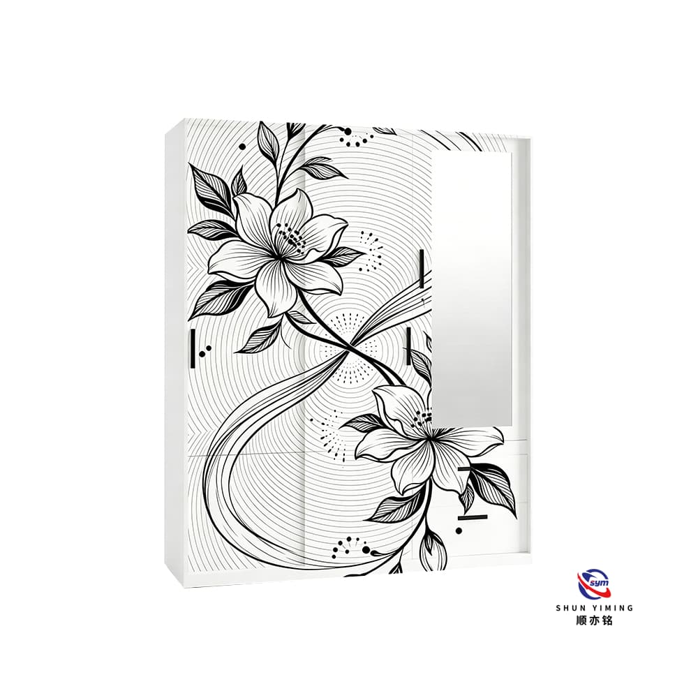 Slim Design Printed Steel Wardrobe for Bedroom, Vertical Space Saving Metal Clothes Storage Cabinet with Floral