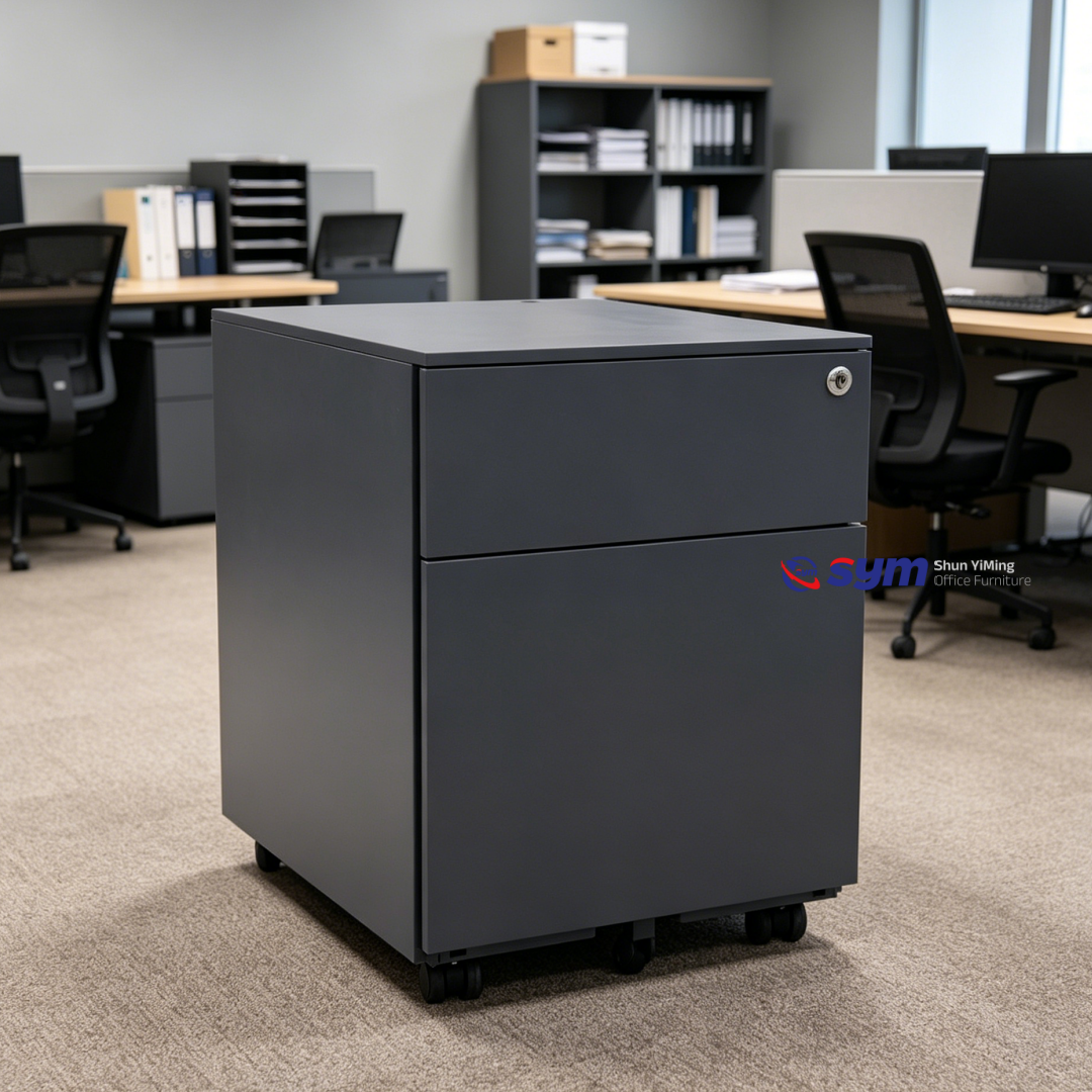 Contemporary 3 Drawer Metal Mobile Pedestal, Steel Under Desk File Cabinet with Hidden Wheels for Executive Table