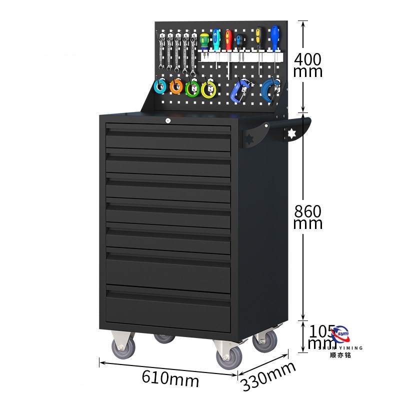 Locking 5 Drawer Steel Tool Trolley, Professional Rolling Metal Tool Cabinet with Anti-slip Mat for Mechanic Lab